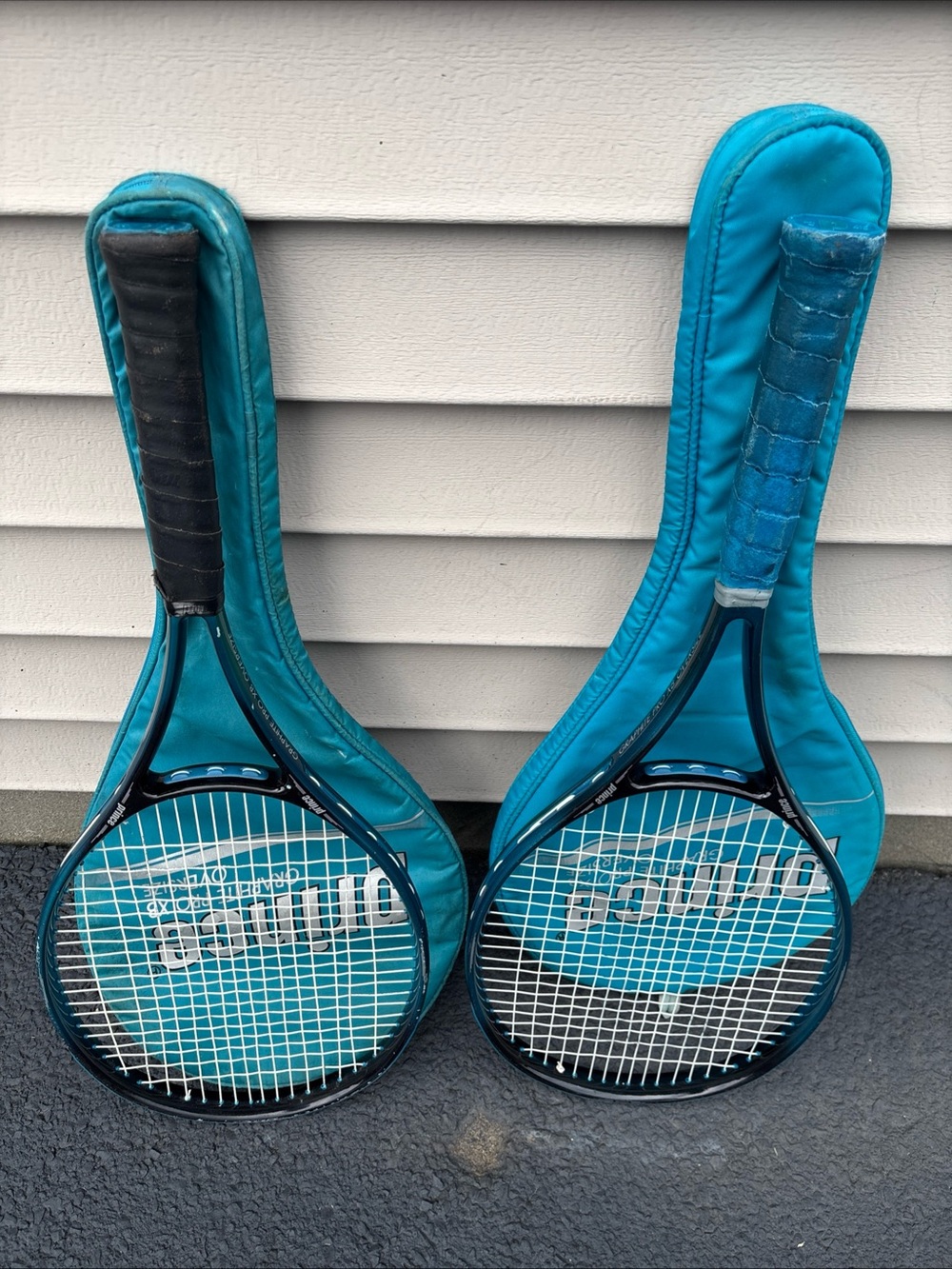 2 Prince Graphite Pro XB Oversize Tennis Racket with Softcases 1-#1 & 1#4 Handle